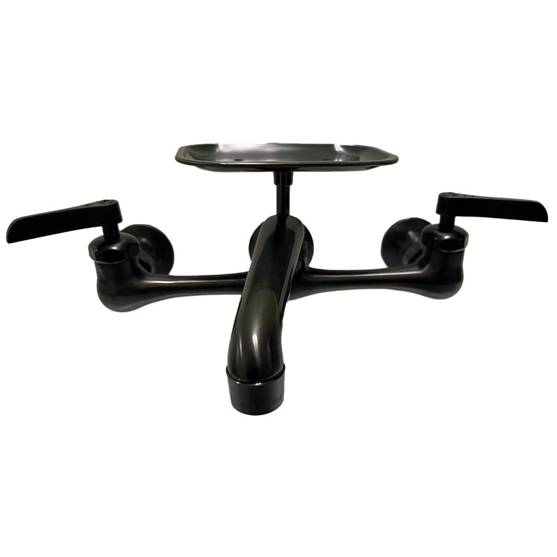 8 Inch Spread Wall Mount Faucet with Soap Dish, Matte Black