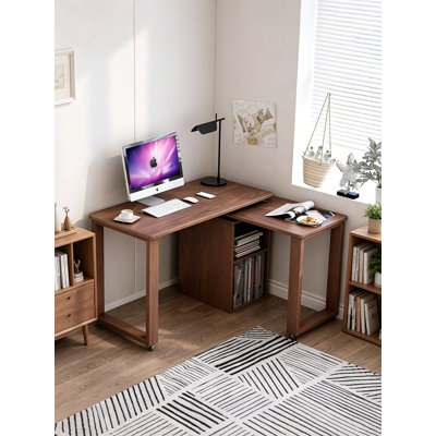 Bureau rotatif en bois d'hévéa massif avec tablettes de rangement Nordic