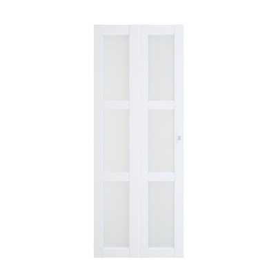  Porte pliante en verre givré 3-Lite, porte pliante en bois manufacturé massif, porte pliante intérieure avec ensemble de quincaillerie pour garde-robe, garde-manger, salle de bain, salle de lavage 30 po x 80 po