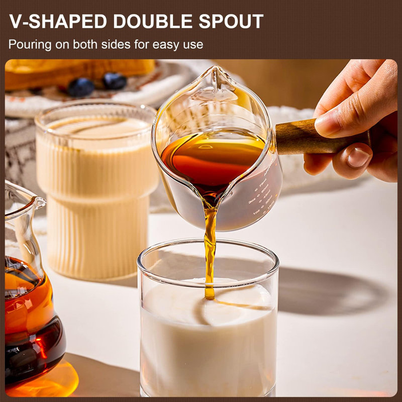 Tasses à espresso avec poignée, tasse à mesurer en verre à double bec 3,5 oz avec double échelle, verre à liqueur espresso transparent avec bouche en forme de V, accessoires pour espresso