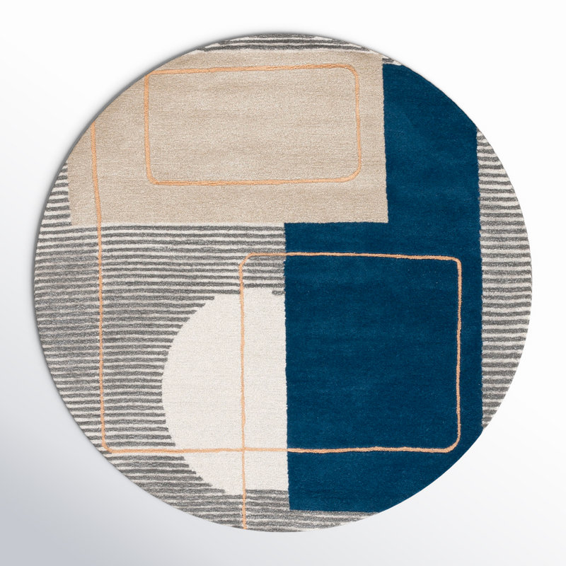 Tapis géométrique en laine et viscose touffeté à la main Lacy , Rond 3 pi