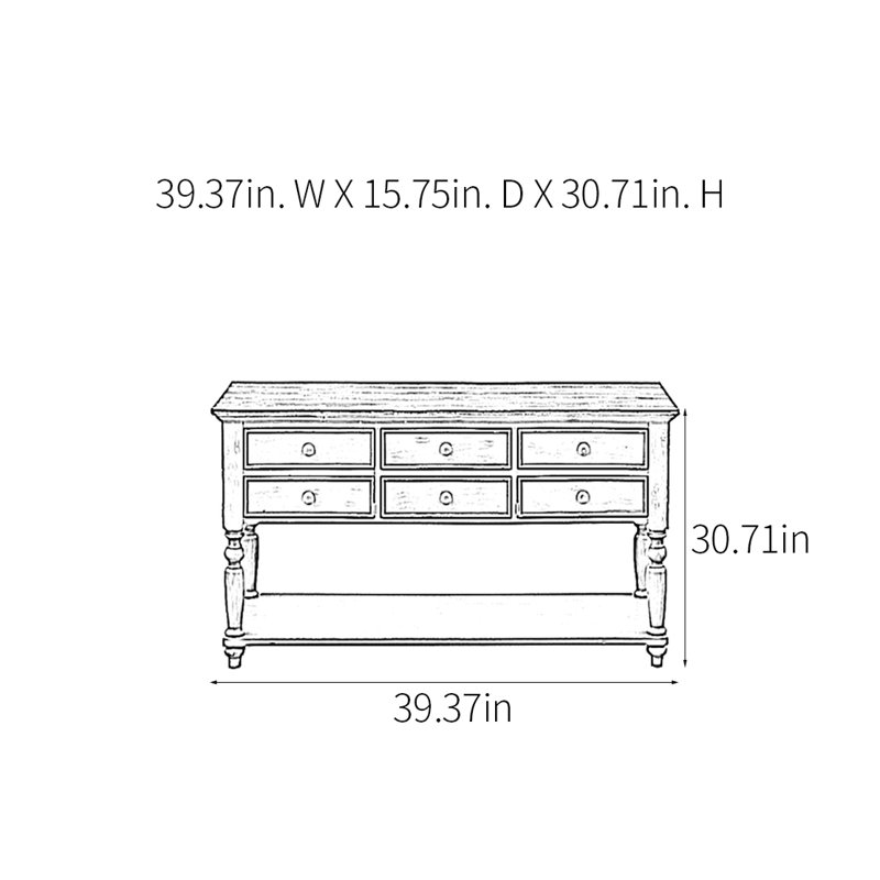 Console rétro pratique, H 30,71 po x l 39,37 po x P 15,75 po
