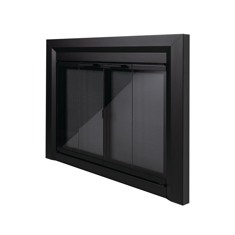 Portes pliantes en acier Abbygayle, H 31 po x l 37,5 po x P 1,85 po, Écran en verre noir