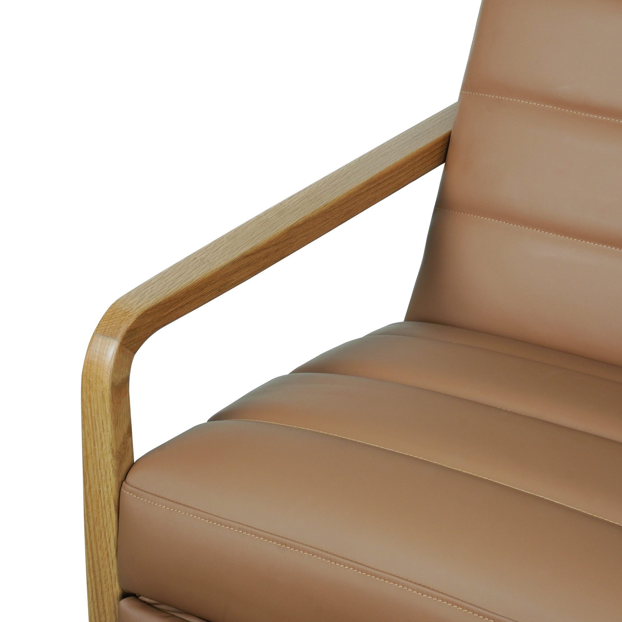 Modern Upholstered Solid Wood Recliner, Brown/Natural
