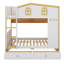 Lit superposé de style maisonnette avec tiroirs, lit superposé en bois avec supports de rangement intégrés et échelle pour jouer-827917234