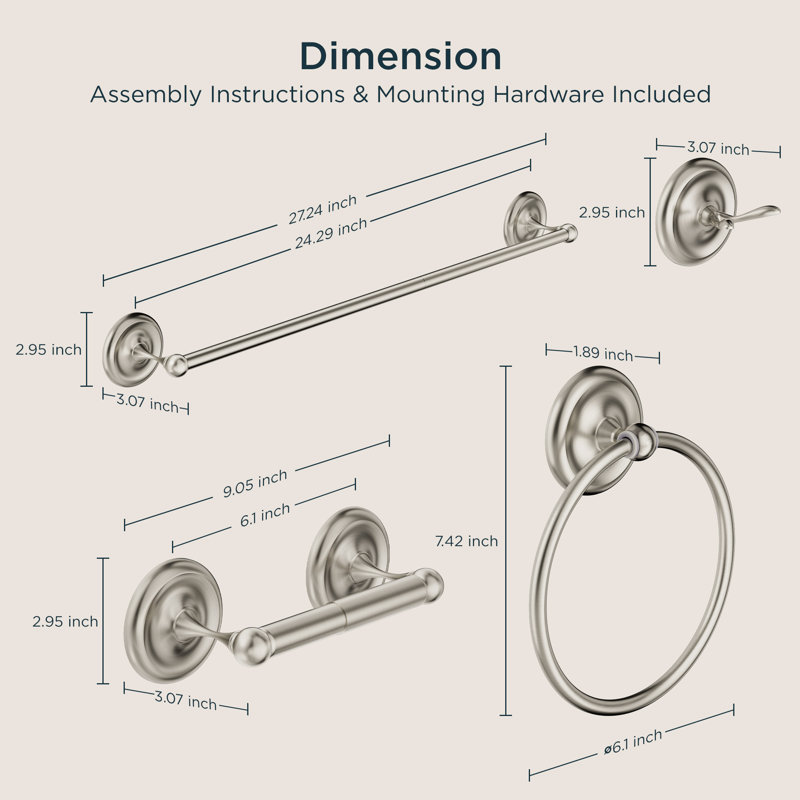 3 - Piece Bathroom Hardware Set, Brushed Nickel