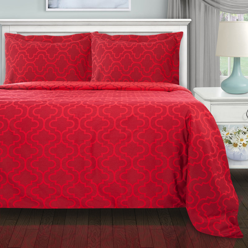 Ensemble de housse de couette 100% coton , Housse de couette pour très grand lit + 2 taies d, Bourgogne