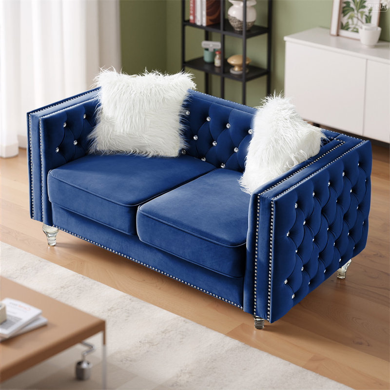 Paco 74" Fabric Sofa with Spring Cushion, Modern Couch with Deep Seat, Sofa for Bedroom, Living Room, Navy Blue