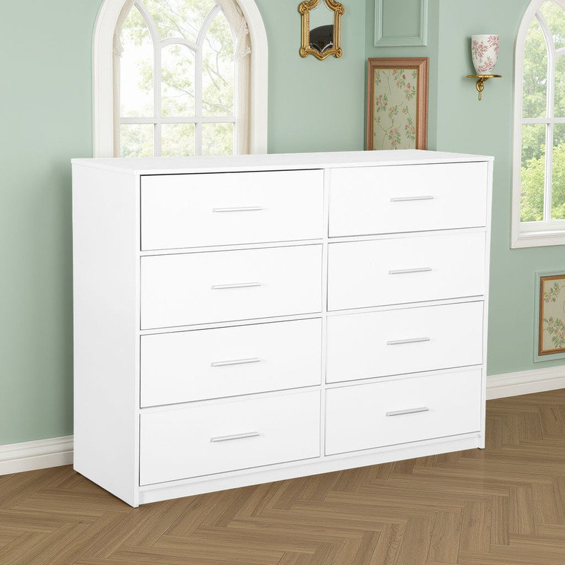 ??8-Drawer Dresser ??Modern Storage Cabinet Accent Chest, White