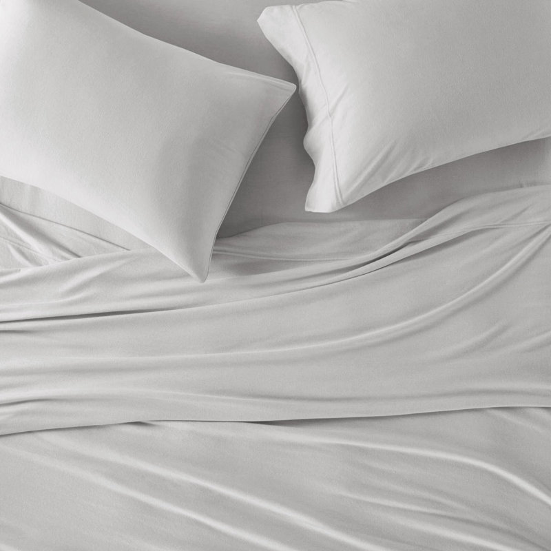 Draps pour lit très grand 50% coton, Ensemble de draps pour très grand lit avec 2 taie, Gris