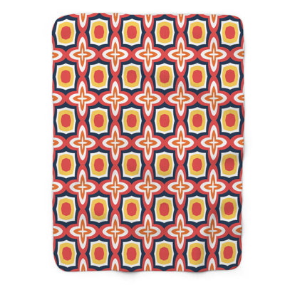 Maroon Yellow Tile - 1 Piece Premium Sherpa Blanket