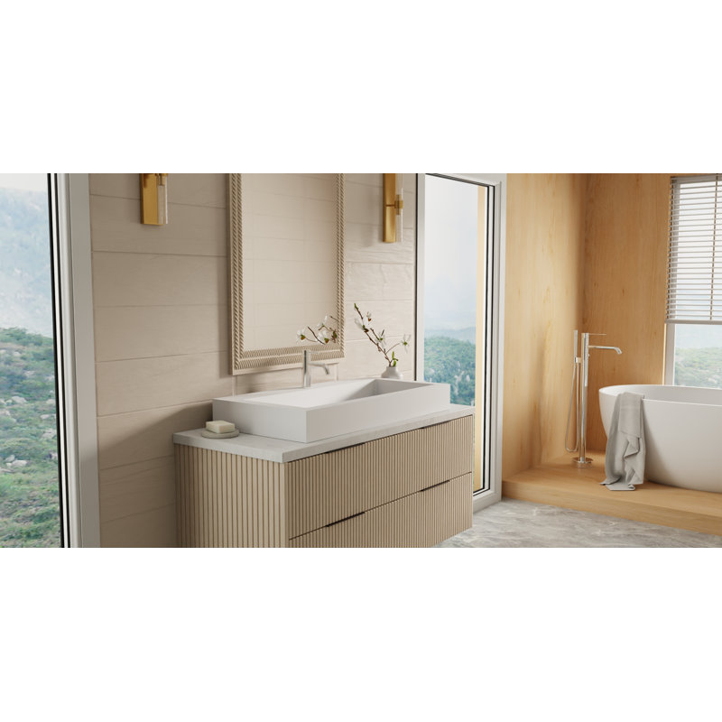 Badeloft 39.3" x 18.8" Rectangular Stone Resin Vessel Bathroom Sink WB-05-XL-M in Matte White, Matte White