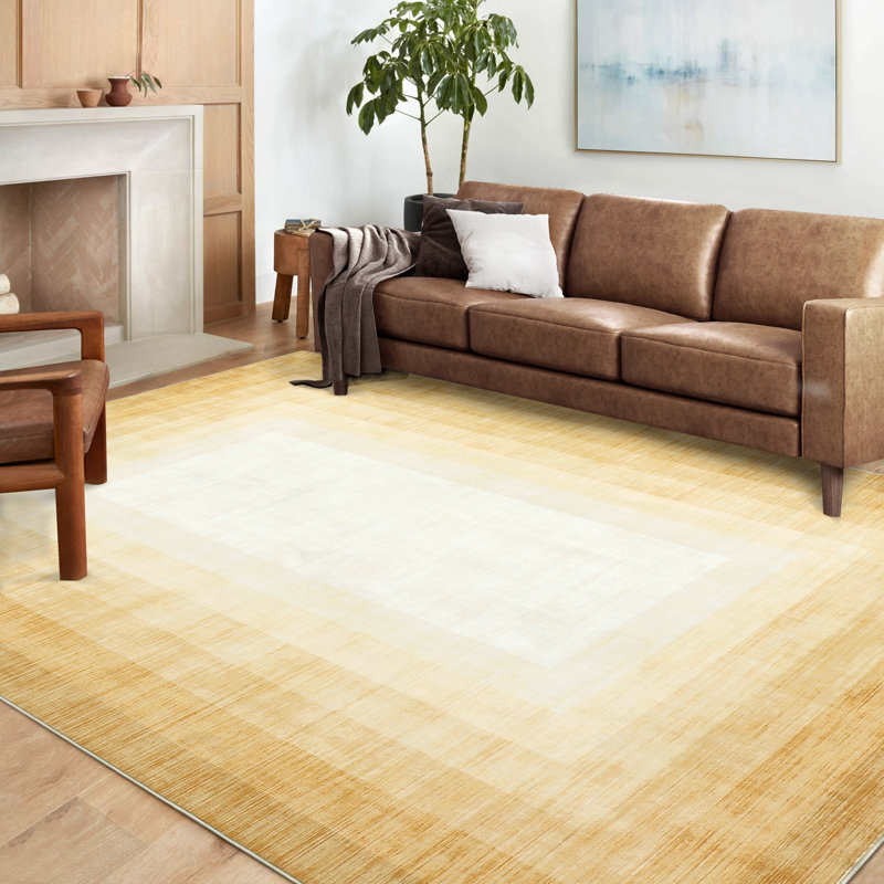Tapis moderne antidérapant lavable à bordure moderne, Rectangle 8 pi x 10 pi
