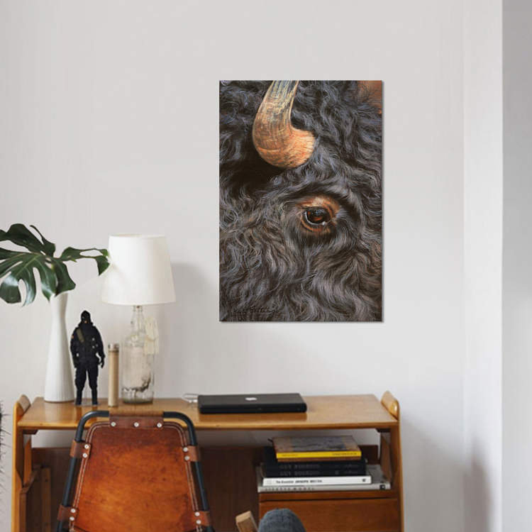 «Bison Close-Up» par David Stribble, impression sur toile tendue, H 40 po x l 26 po x P 1,5 po, Toile tendue, Pas de tapis