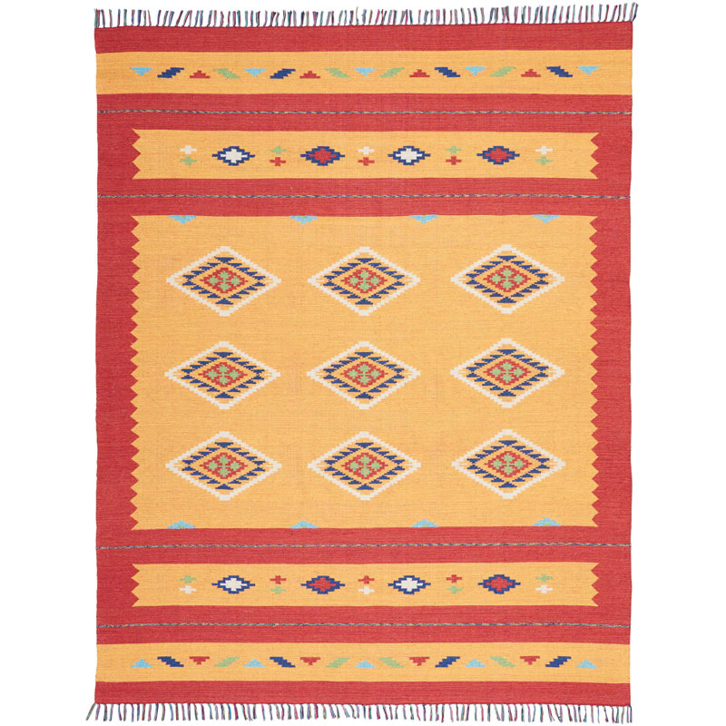 Tapis orange fait à la main Farrah, Rectangle 8 pi x 10 pi