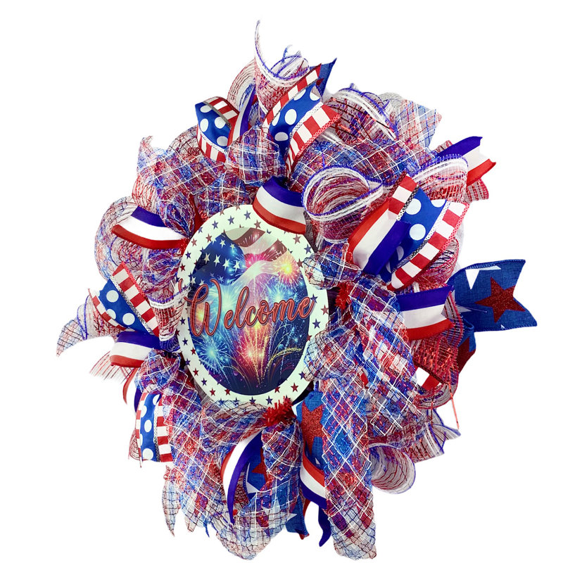Couronne en maille 17 po Patriotic Fireworks Welcome