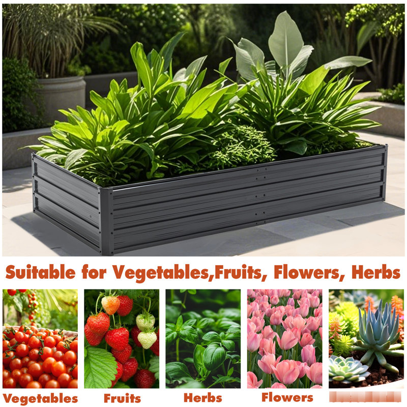 6X3x1 Ft, Galvanized Steel, Raised Garden Bed, Black, Outdoor, Container, Flower, Vegetable Gardens, Safe Edge Design, Open Base, Growth Planter, Vegetable, Herb , Weather -
