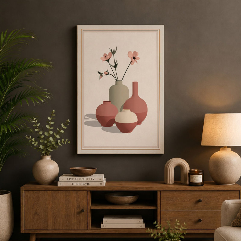 Vessels and Blooms Minimalist - Wrapped Canvas, 36x24 - 91.4 x 61.0 cm, Taupe Border