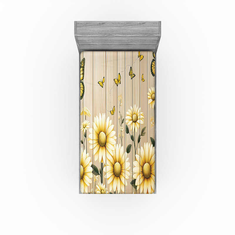 Drap-housse Ambesonne Rustic_ Cottagecore Sunflower Vibes_ Vert foncé et jaune, Simple TG