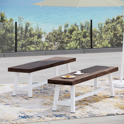 Outdoor Wood Benches ( Of 2), Modern Industrial Look, Weather , Slat Paneled Bench Top, 64.33" W X 14.54" D 17.75" H 2 Benches, , Seat, by CaneCreations
