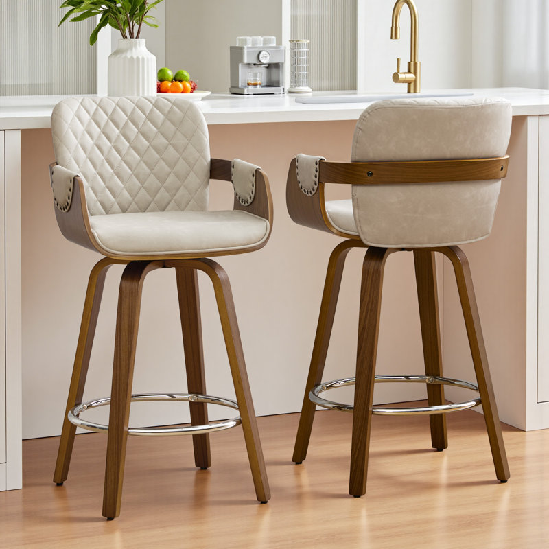 Modern Upholstered Swivel Counter Height Bar Stool, Griege