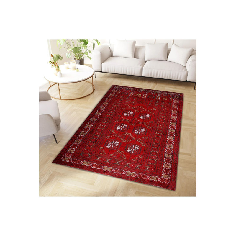 Tapis décoratif rétro à motifs lavables à la machine, Sous-tapis rectangulaire 5 pi 1 po x 7 pi 7 po inc