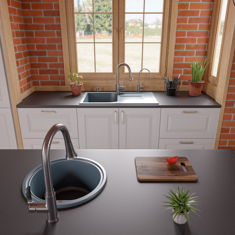 33.88'' L Single Bowl Granite Kitchen Sink