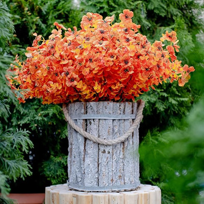 Artificial Fall Flowers For Outdoors Fake Plants - 16 Bundles Faux Outside Greenery Boxwood No Fade Plastic Shrubs Decor Farmhouse Home Garden Thanksgiving Mums (Orangeyellow)