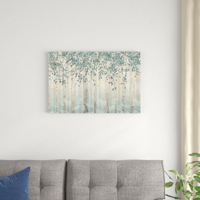 Forêt de rêve I feuilles d'argent, H 20 po x l 30 po x P 1,25 po, Toile tendue, Non