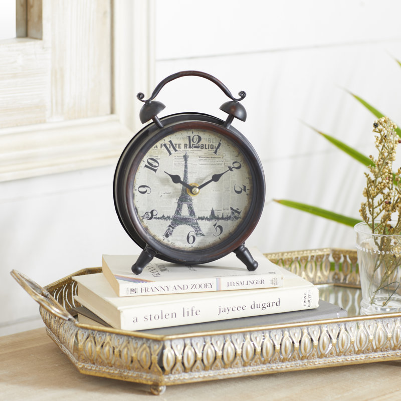 Horloge décorative en métal avec plateau de style tour Eiffel, H 9 po x l 6 po x P 3 po, Noir