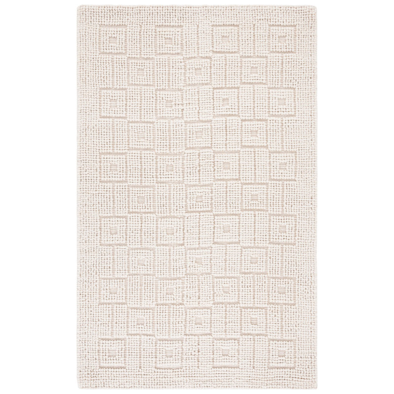 Tayyar Hand Woven Wool/Pet Wool/Cotton Geometric Rug in Ivory, Rectangle 6' x 9'