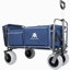 Chariot de plage avec de grandes roues pour le sable, capacité de 500 lb - Conception brevetée, chariot tout terrain à structure en acier avec pneus pneumatiques de 9 po, conception pliable pliable, sangle avec sac multiusage, bleu foncé