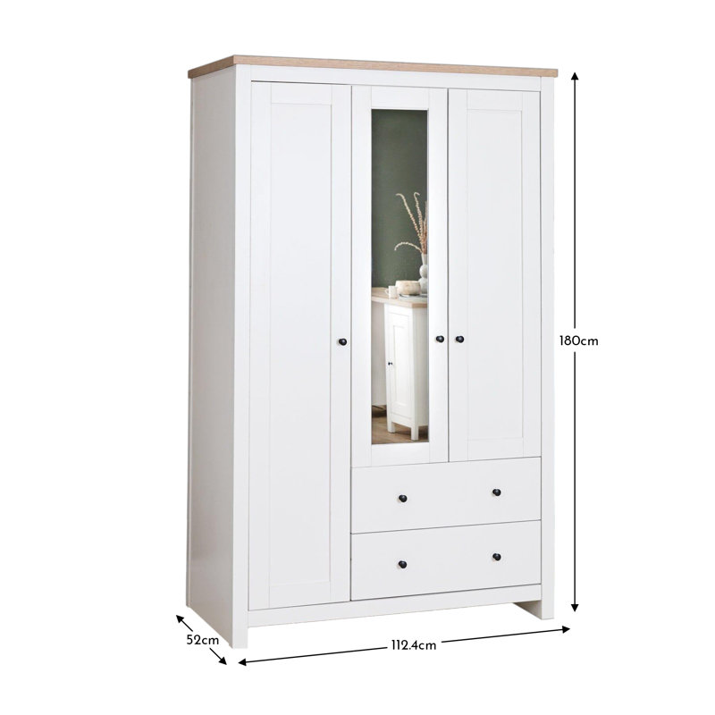 Maryhannah 3 Door Manufactured Wood Wardrobe, White