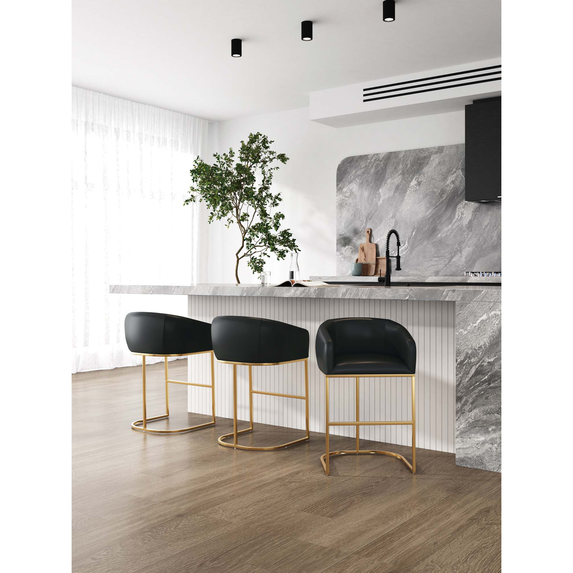 Louvre Bar & Counter Stool, Black, Counter Stool (26" Seat Height)