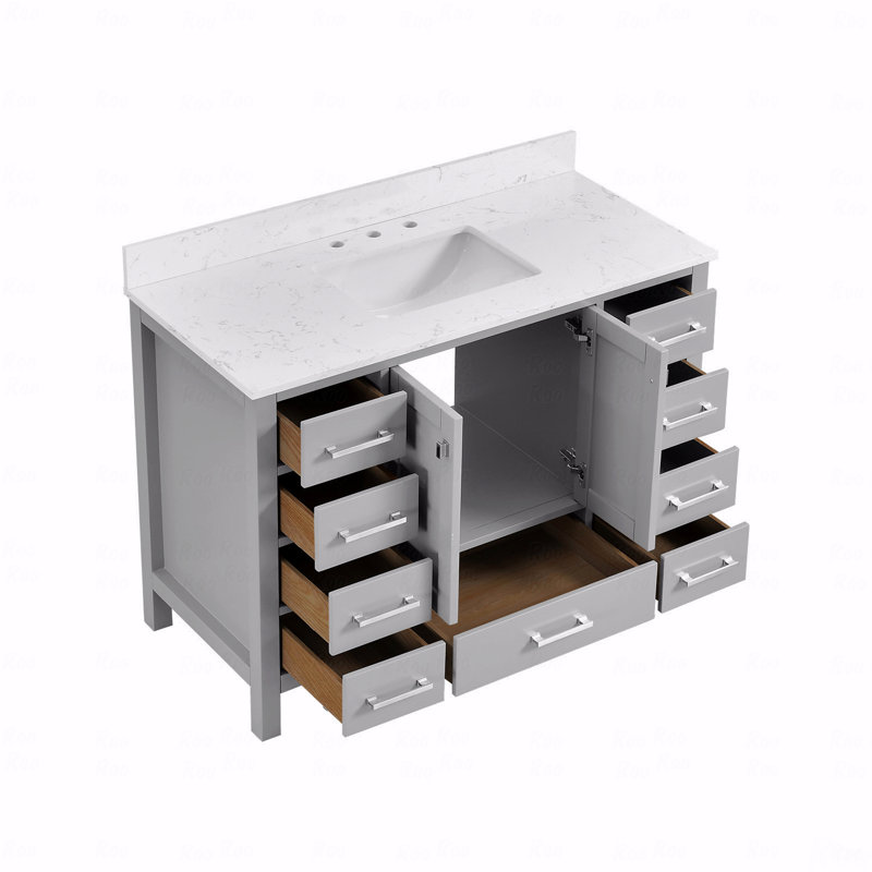 Meuble-lavabo autoportant avec comptoir, armoire de rangement en bois massif, Gris, 48"