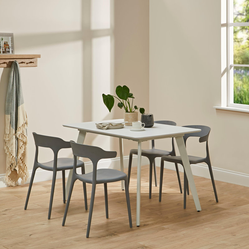 Kayleigh 4 - Person Dining Set, White, White, Grey