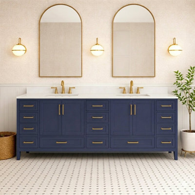 Rutherford 84 In. Bath Vanity Cabinet With Top In Navy Blue Assembled