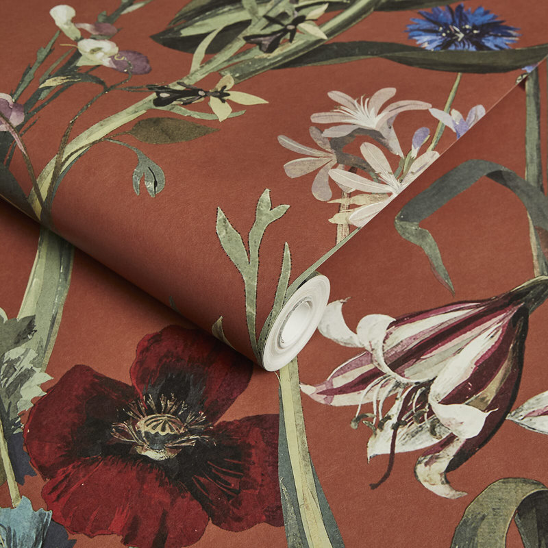 Flora Delanica 9.84' L x 70.87" W Wallpaper Roll, Clay