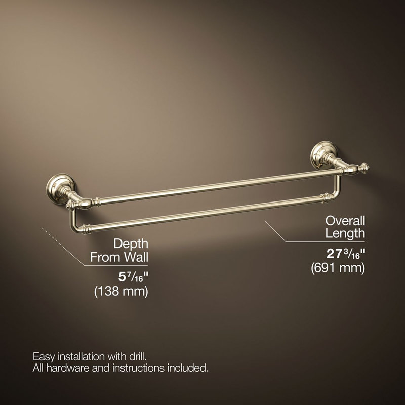 Artifacts® Double 24" Wall Mounted Towel Bar, Vibrant French Gold