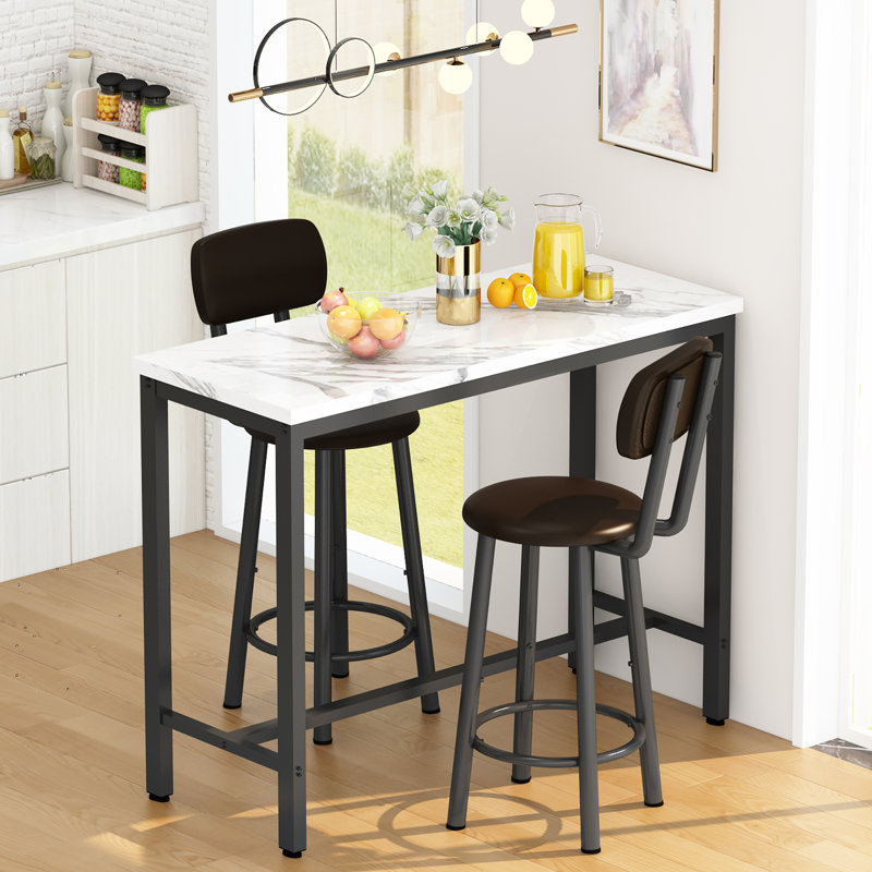 Ensemble de 3 tables de salle à manger Trexton, Marbre blanc
