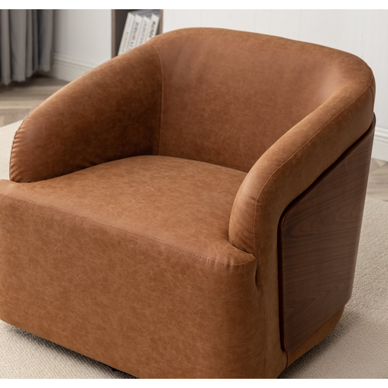 Fauteuil demi-tonneau pivotant en similicuir Broderic, Similicuir brun