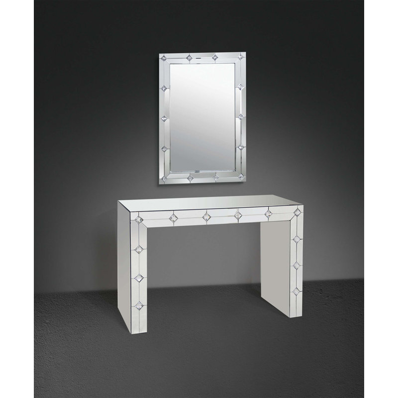 Hessa Mirrored & Faux Rhinestone Console Table With Elegant Sled Base, Perfect For Modern And Glamorous Interiors