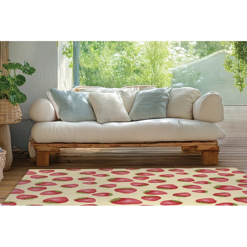 Tapis d'extérieur Summer Strawberries, Rectangulaire 3 pi x 5 pi