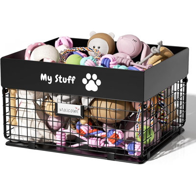 Panier à jouets pour chien - Grand coffre à jouets en métal pour petit chien, noir