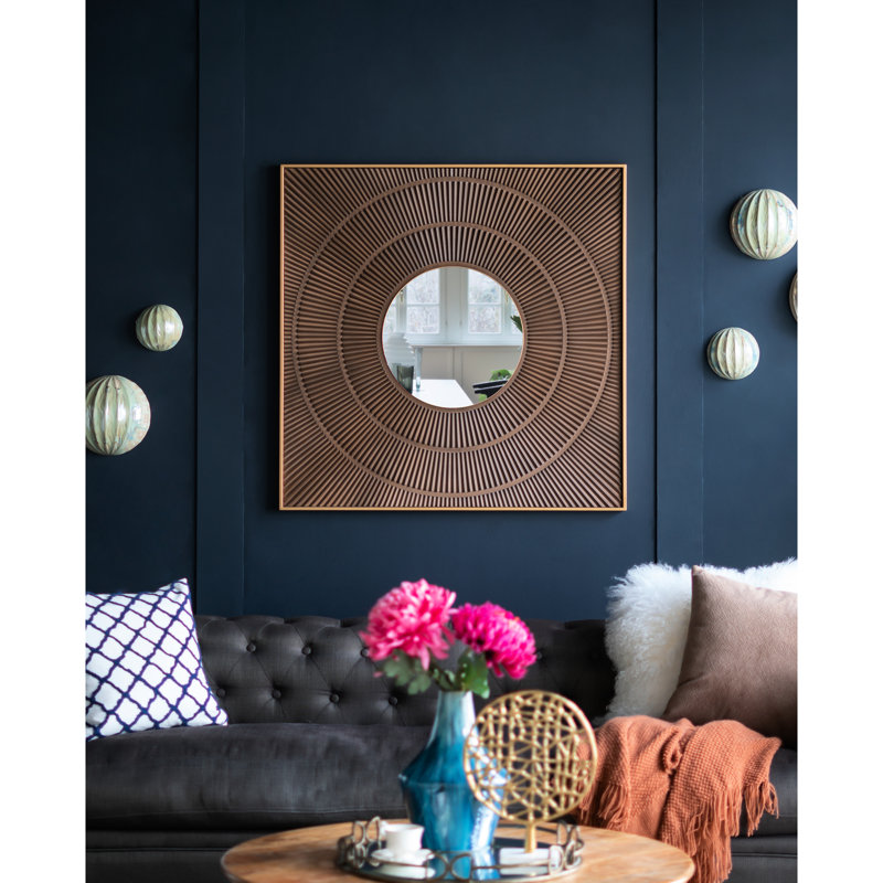 Miroir carré avec bordure en fer, style plissé pour bande d'entrée de salon, look intérieur, Brun