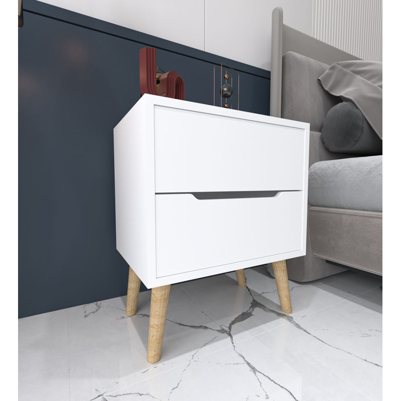 Table de chevet blanche moderne avec pieds en bois, 19,7 x 23,6 x 17,3 pouces | Carton 100% mélaminé, capacité de tablette: 66,1 lb | Design scandinave élégant, parfait pour la chambre à coucher et le salon