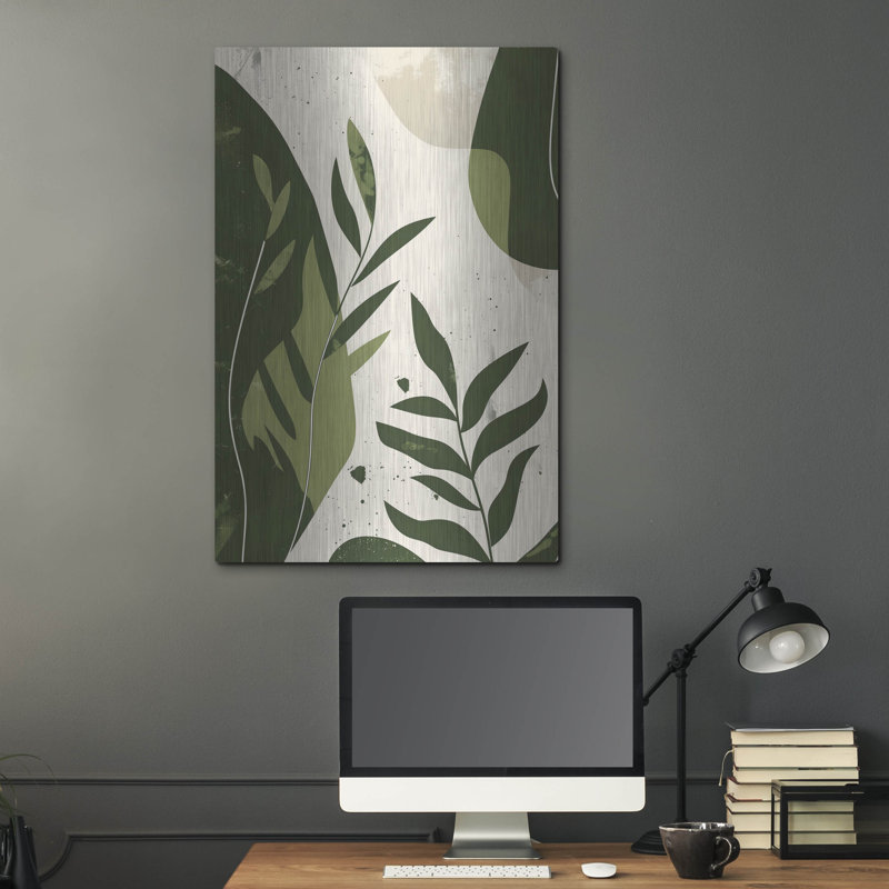 «Green Abstract Leaves No 2» par Andreas Magnusson, art mural en métal, 24 po x 36 po