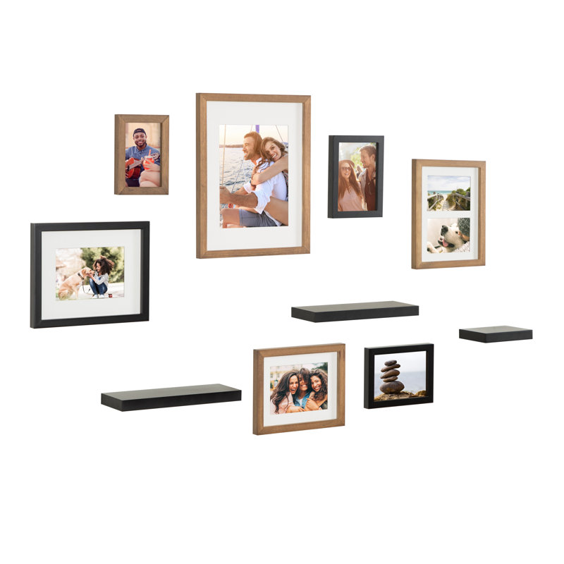 Ensemble de 10 cadres muraux biseautés 11 po x 14 po, Noir / brun