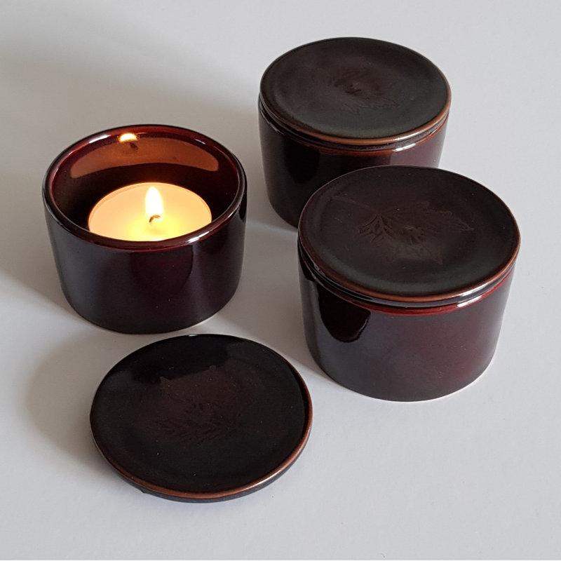 Maple 6 Piece Concrete / Cement Tabletop Tealight Holder Set, Chocolate Brown