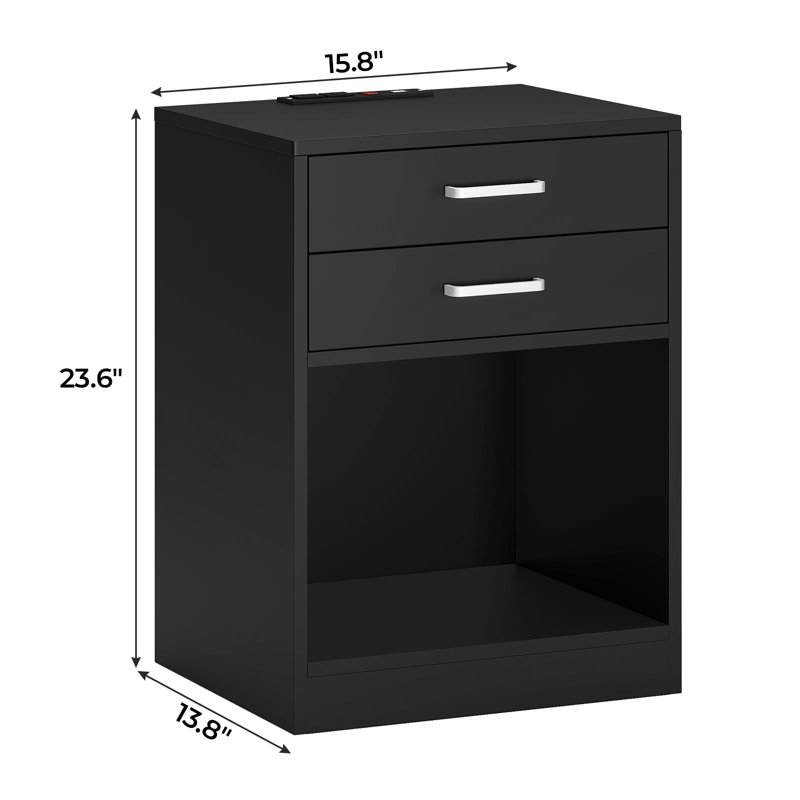 Tables de chevet avec station de charge et tiroirs, tables de chevet pour chambres, Noir